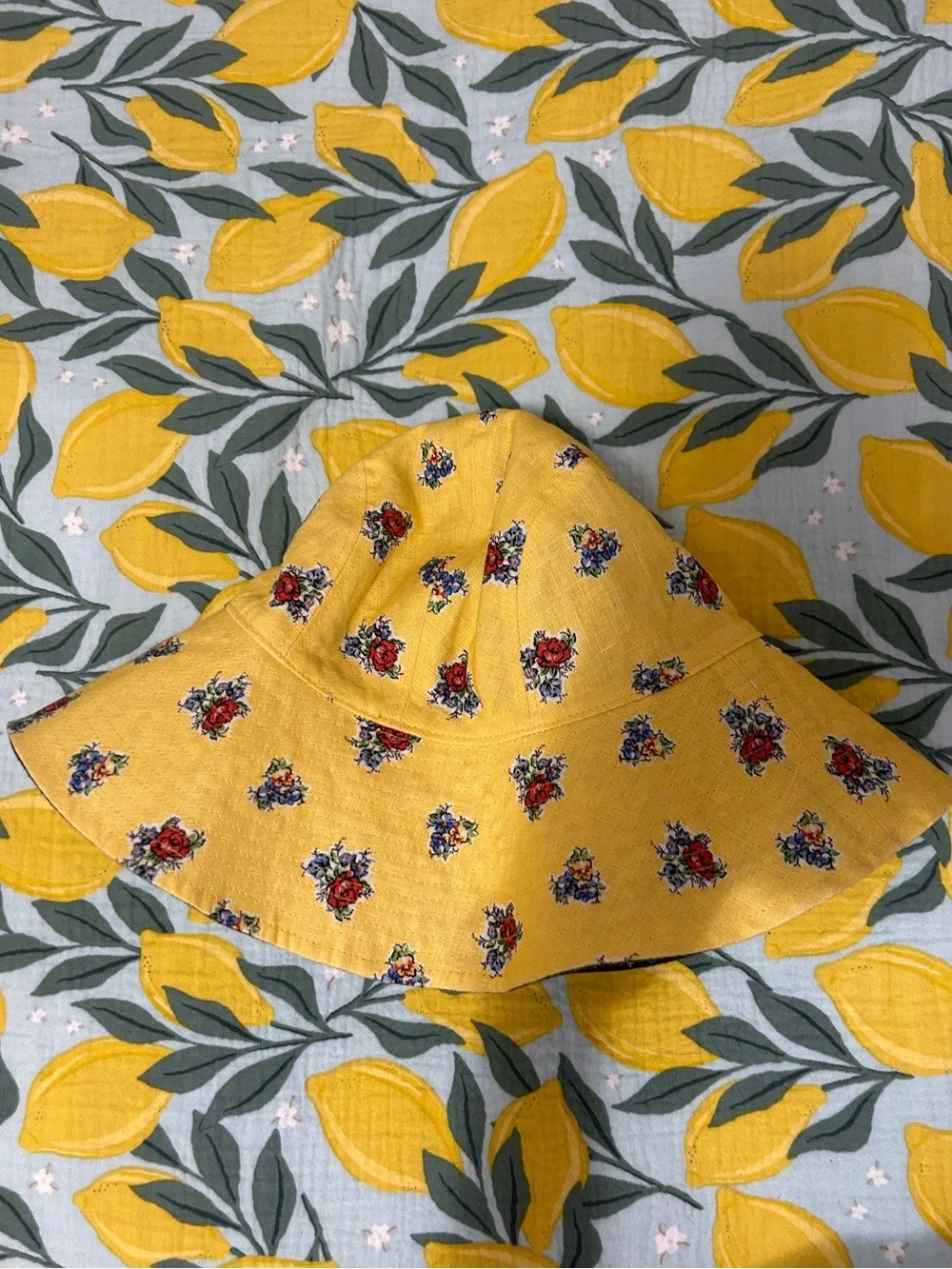 Tory Burch Yellow Floral Bucket Hat Reversible Design